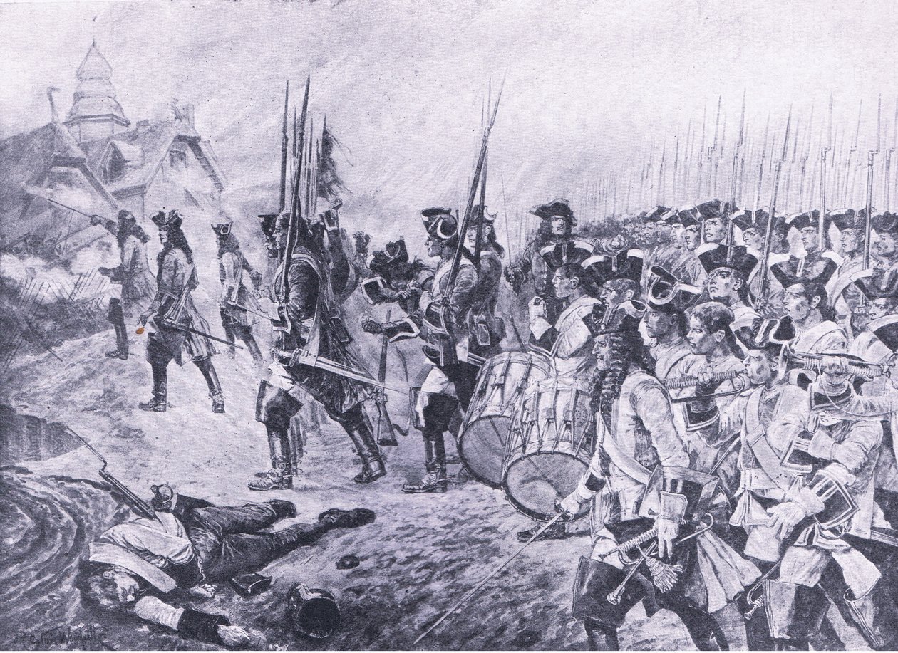 Blenheim, 13 augustus 1704: Bestorming van het dorp, illustratie uit British Battles on Land and Sea, 1915 door Richard Caton Woodville junior