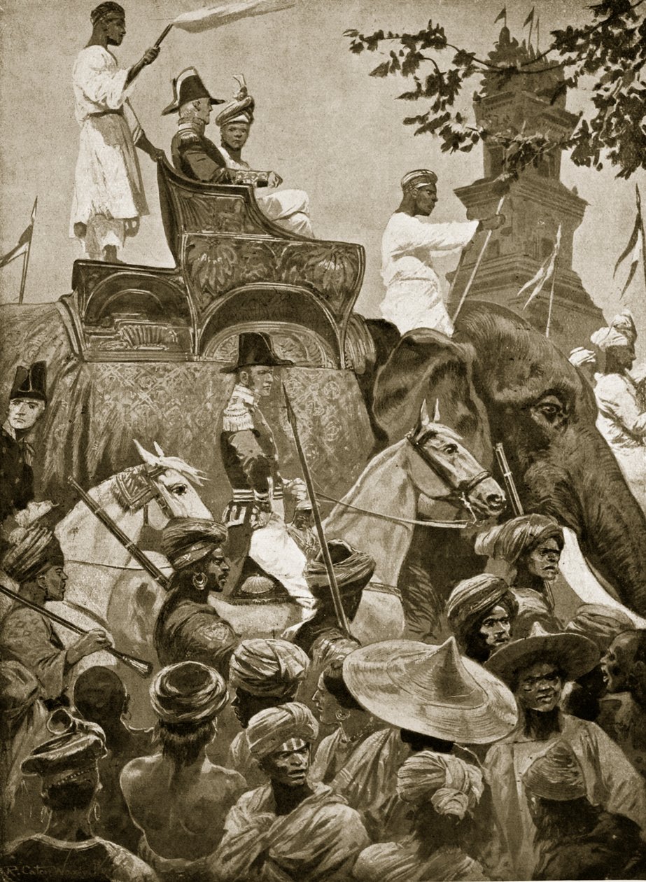 Britse troepen betreden Singapore, 1824, illustratie uit 