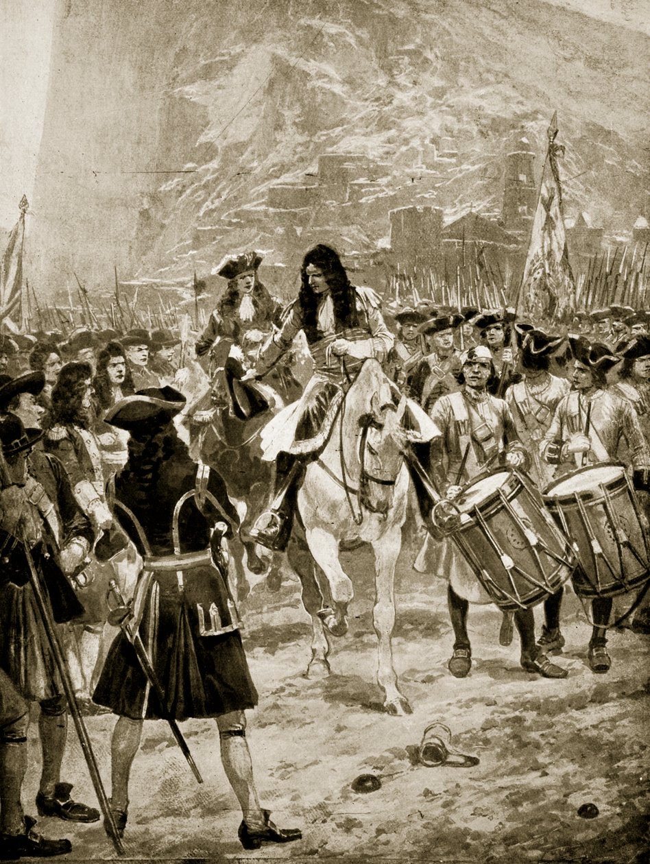 De overgave van Gibraltar aan de Engelsen, 24 juli 1704, illustratie uit 