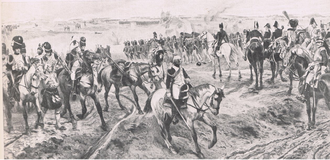 Waterloo 18 juni 1815: De Oude Garde, illustratie uit Britse gevechten op land en zee, 1915 door Richard Caton Woodville junior