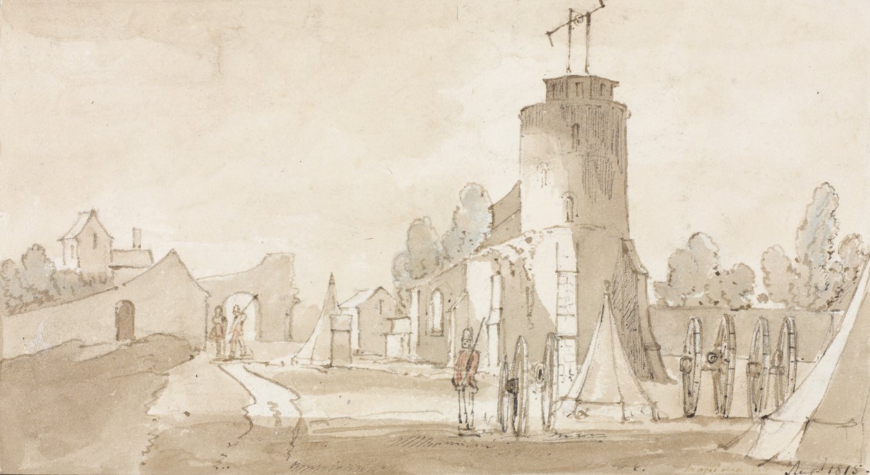 Mont St Jean, het Dorp van de Slag bij Waterloo, ten Zuiden van Brussel, 1815 door Richard Colt Hoare
