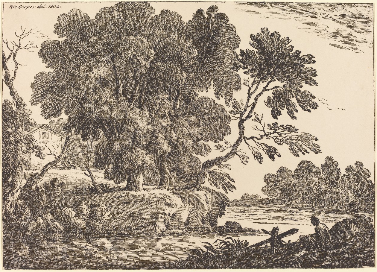 Landschap met Groep Bomen Omringd door Water door Richard Cooper II