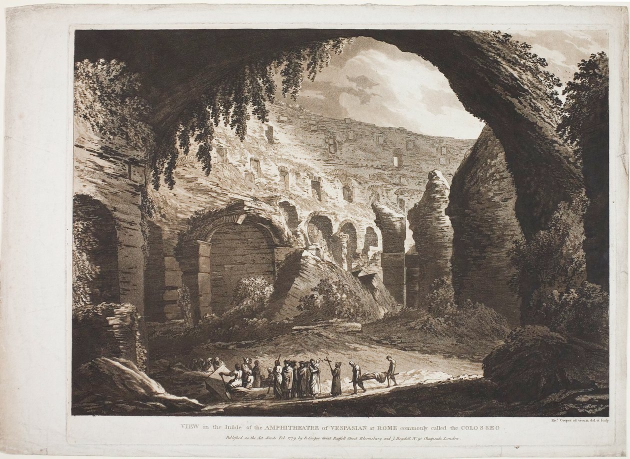 Gezicht op de binnenkant van het amfitheater van Vespasianus in Rome (het "Colosseo") door Richard Cooper II