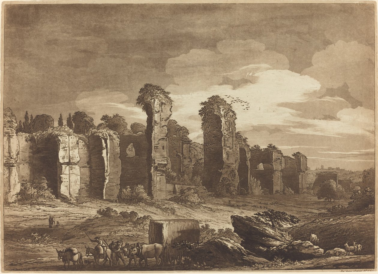 Uitzicht op de overblijfselen van de Thermen van Caracalla, genomen vanuit de jezuïetentuinen in Rome door Richard Cooper II