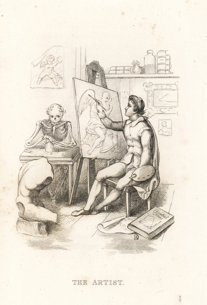 Het skelet van de Dood en de kunstenaar door Richard Dagley