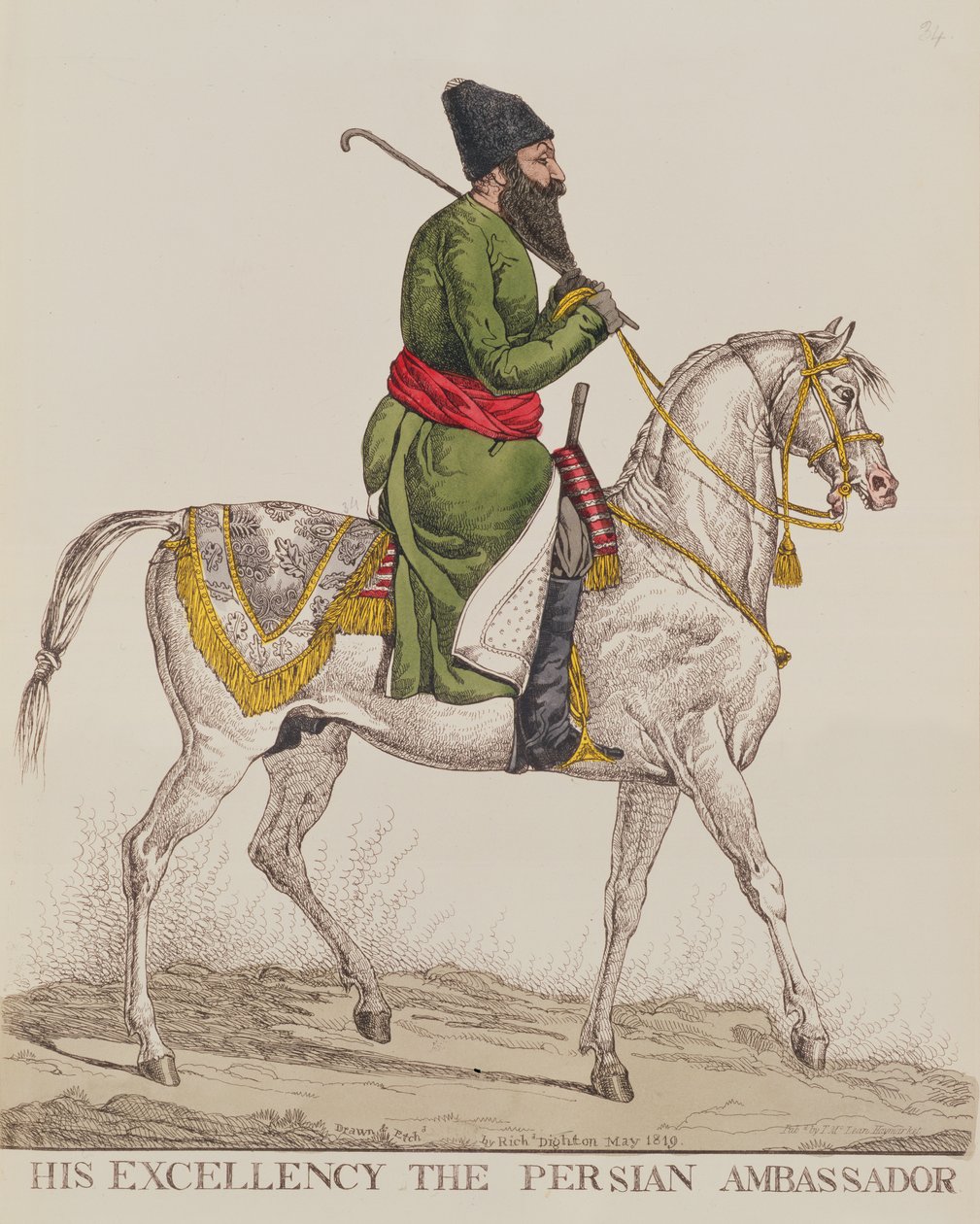 Zijne Excellentie de Perzische Ambassadeur Mirza Abul Hassan Khan Tijdens zijn Tweede Ambassadebezoek aan Londen, 1819 door Richard Dighton