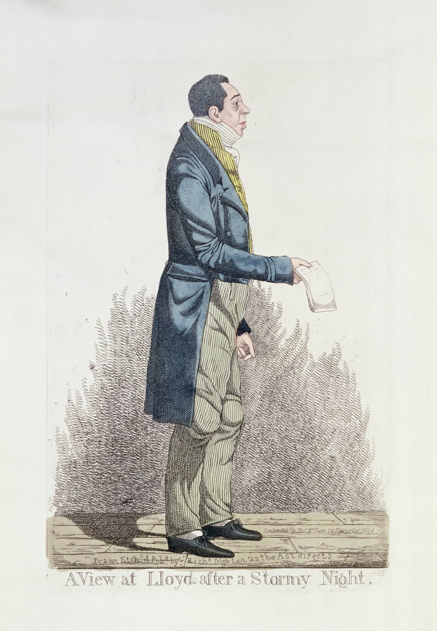 Uitzicht op Lloyds na een stormachtige nacht, 1824 (gekleurde ets) door Richard Dighton