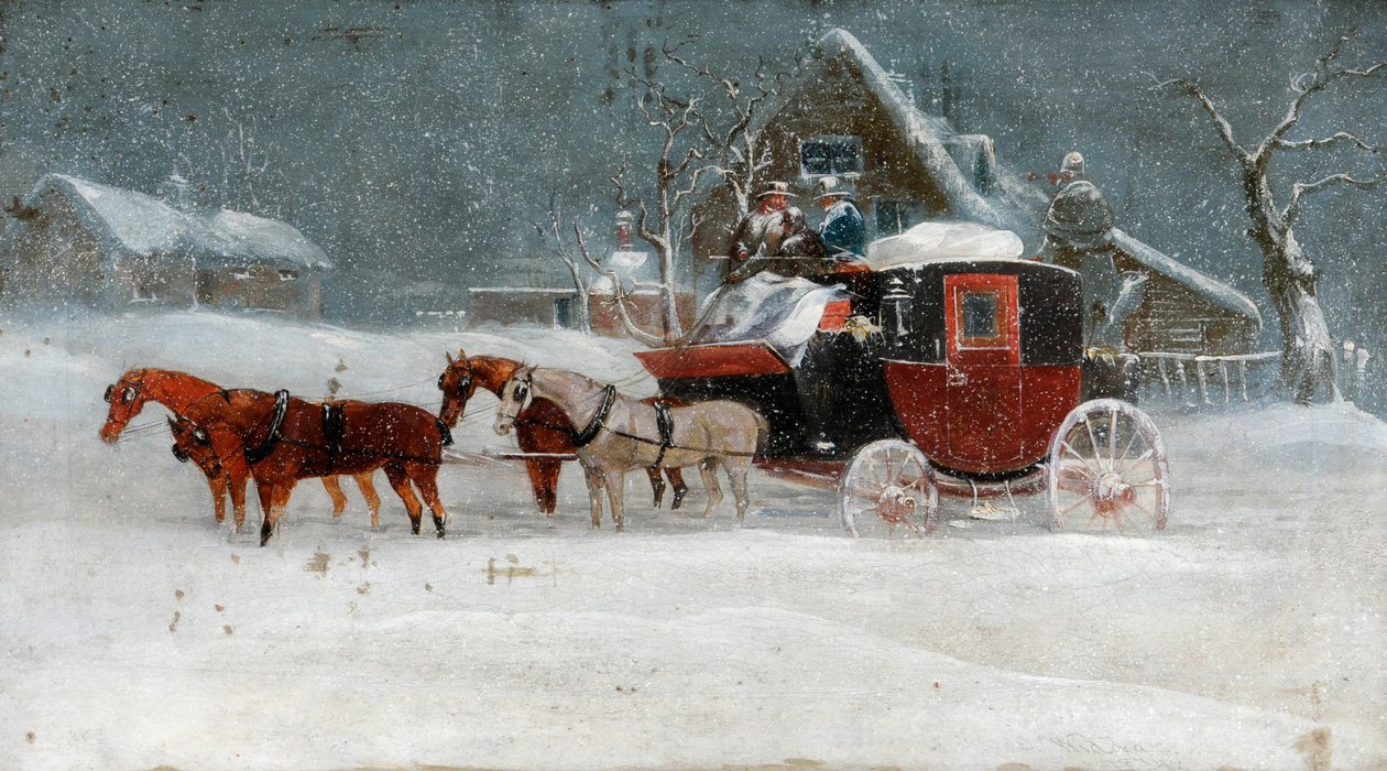 Koets in winterstorm II door Richard Dodd Widdas