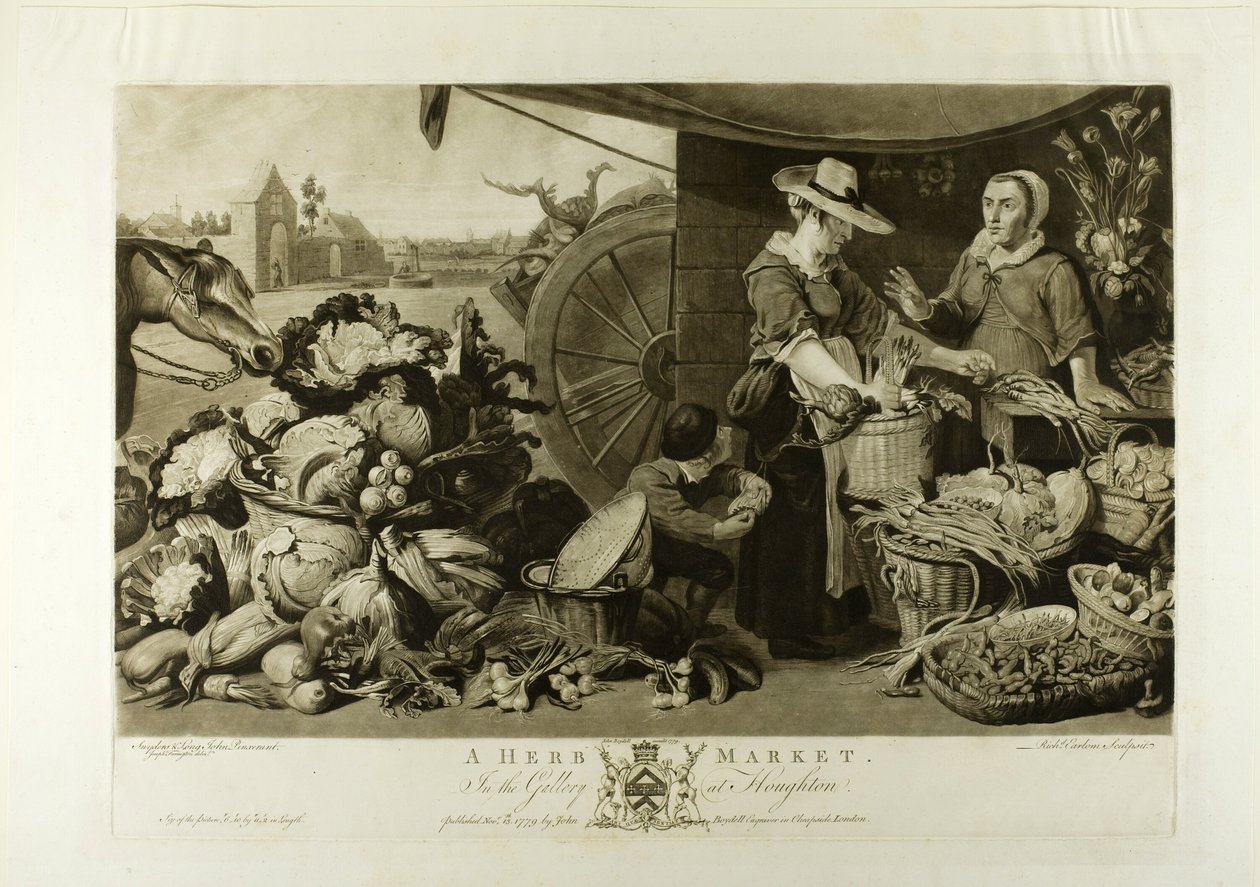 Een kruidenmarkt, uit The Houghton Gallery door Richard Earlom