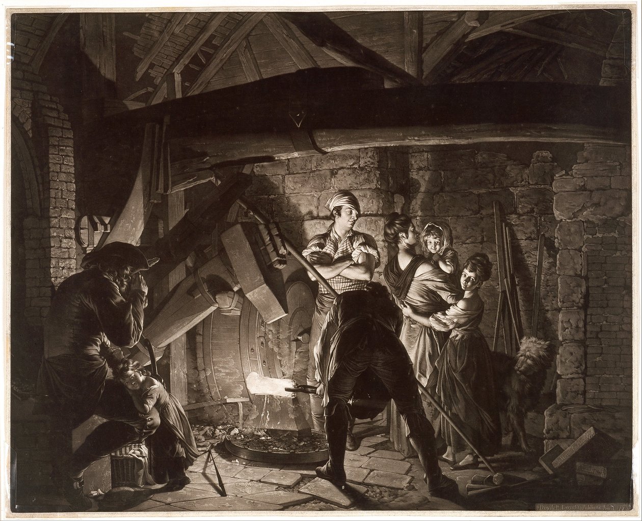 Een ijzersmederij, naar Joseph Wright of Derby door Richard Earlom