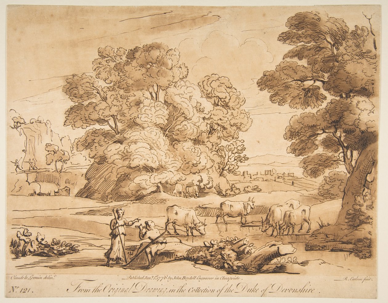 Landschap met herder en herderin, 1776 door Richard Earlom