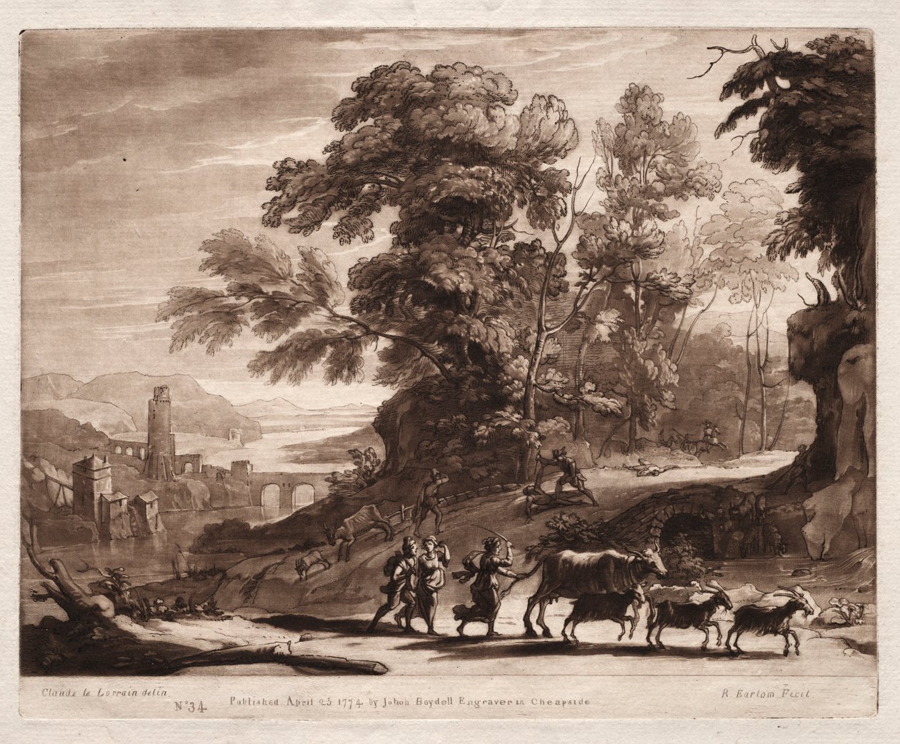 Liber Veritatis: Nr. 34, Boeren met vee aangevallen door bandieten, 1774 door Richard Earlom