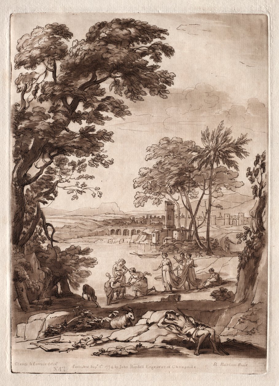 Liber Veritatis: Nr. 47, Een rivierscène met de vondst van Mozes door Richard Earlom