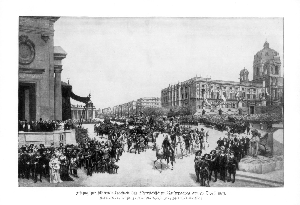 Processie bij de viering van het Zilveren Huwelijk van de Keizer en Keizerin van Duitsland, 24 april door Richard Fleischer