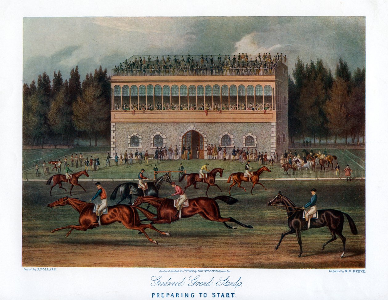 Goodwood Grand Stand, voorbereidingen voor de start, 1836 door Richard Gibson Reeve