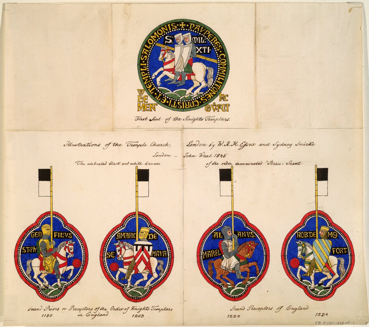 Zegels van de Tempeliers van 1180, 1203, 1224, 1234, 1845 door Richard Hamilton Essex