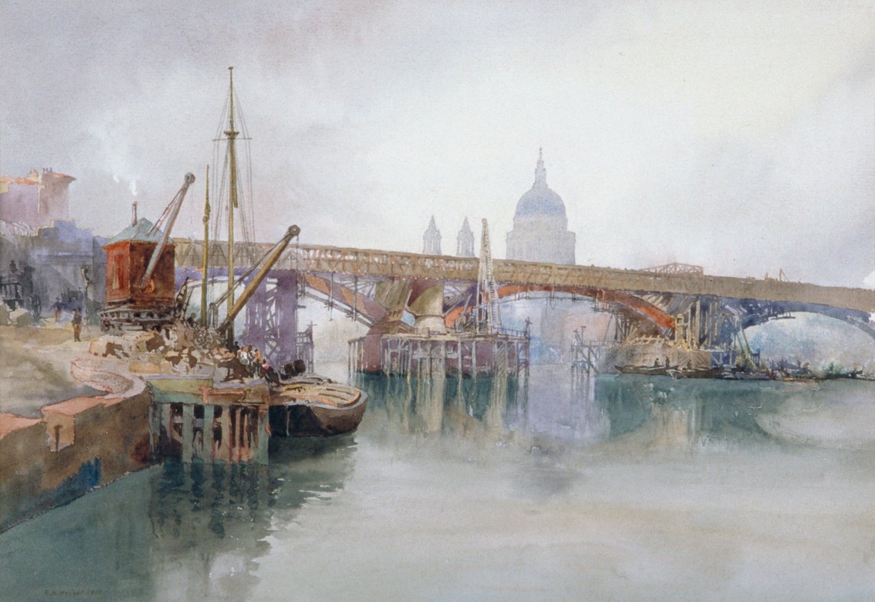 Southwark Bridge in afbraak, 1915 door Richard Henry Wright
