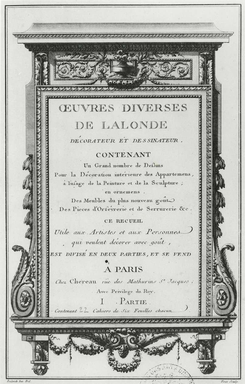 Frontispice naar Oeuvres diverses de Lalonde, decorateur et dessinateur door Richard Lalonde