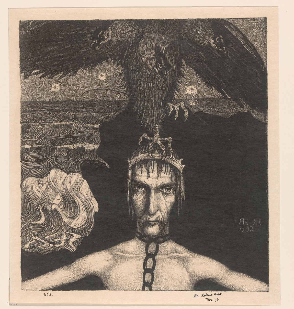 Geketende man met driekoppige roofvogel op het hoofd door Richard Nicolaüs Roland Holst (signed by artist)