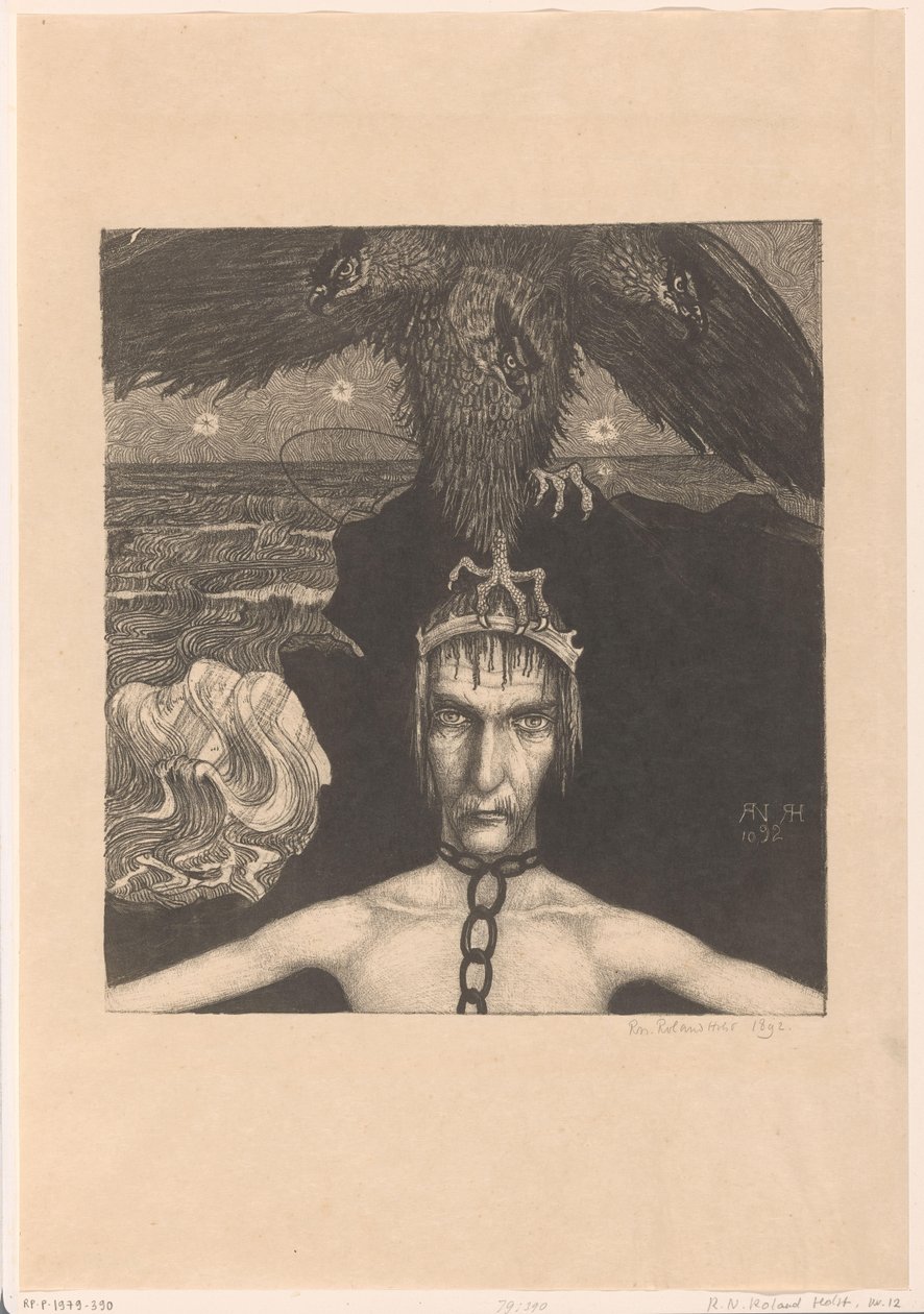 Geketende man met driekoppige roofvogel op het hoofd door Richard Nicolaüs Roland Holst