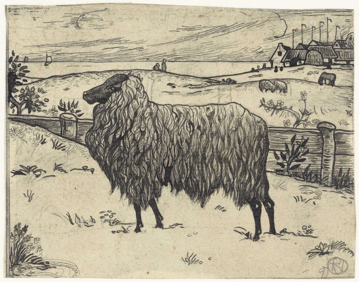 Schaap in een kustlandschap door Richard Nicolaüs Roland Holst