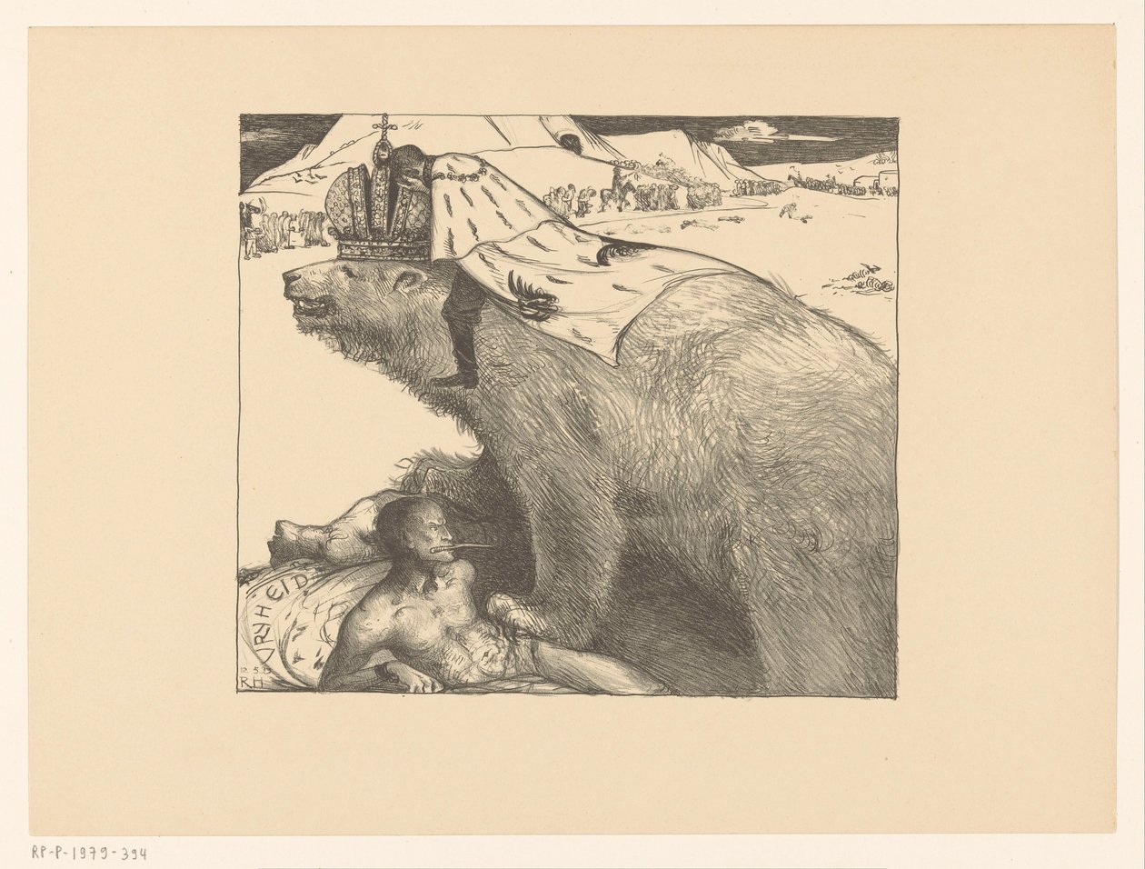 Tsaar Nicolaas II van Rusland op de Russische beer door Richard Nicolaüs Roland Holst