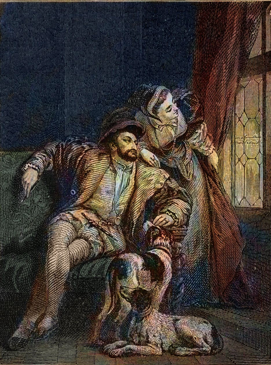 Francis I en Margarita van Navarra - Francois I koning van Frankrijk met zijn zus Marguerite van Angoulema (1492-1549) koningin van Navarra - gravure door Richard Parkes Bonington (1802-1828) door Richard Parkes (after) Bonington