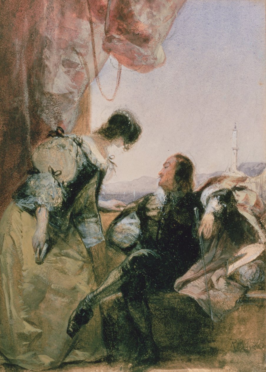 Een ridder en zijn dame op een terras, Genua door Richard Parkes Bonington