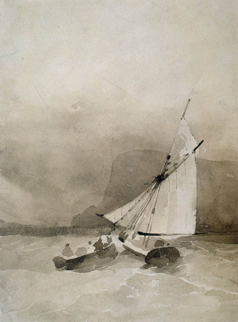 Een Zeilschip en een Roeiboot in ruwe zeeën bij Beachy Head, Sussex door Richard Parkes Bonington