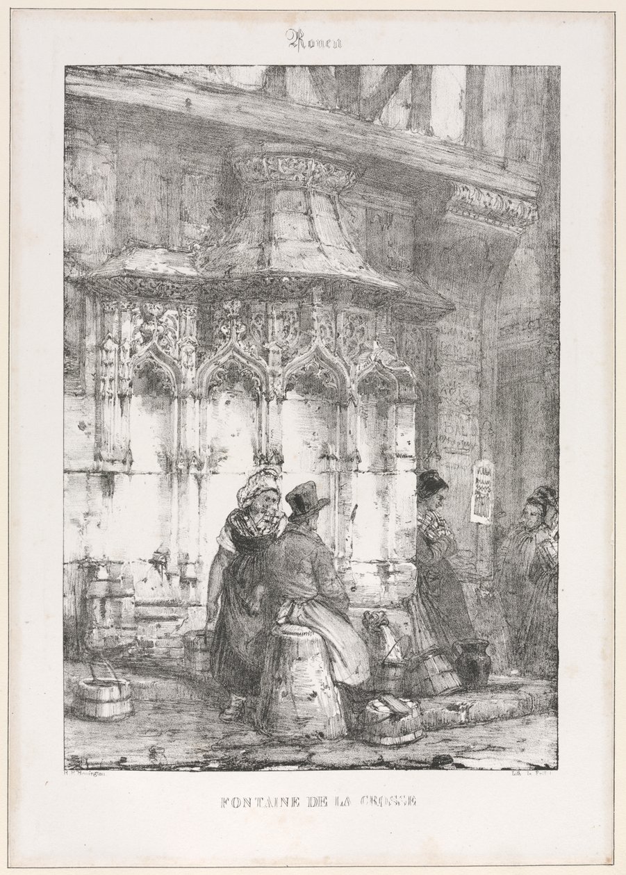 Architectonische Overblijfselen en Fragmenten: Rouen - Fontaine de la Crosse door Richard Parkes Bonington