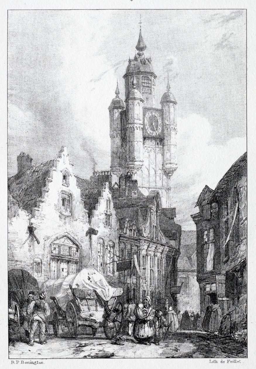 Bergues: De toren van de markt door Richard Parkes Bonington