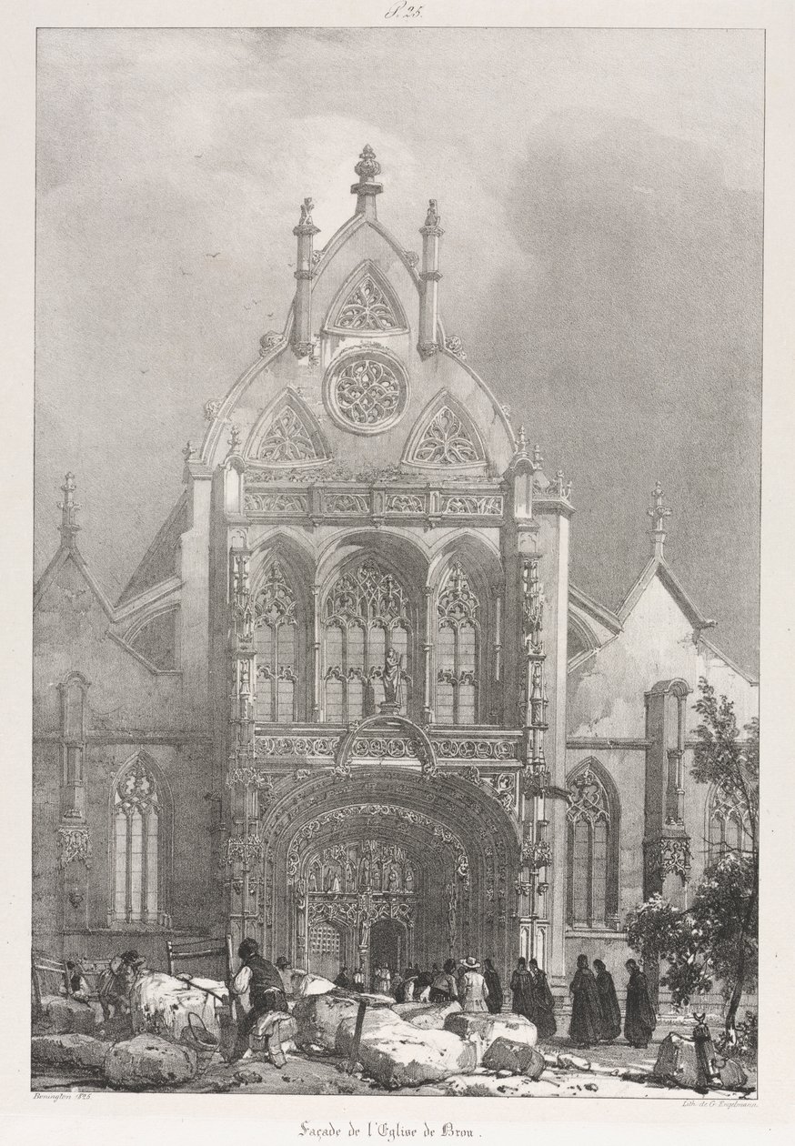 Schilderachtige en Romantische Reizen in Oud Frankrijk, Franche-Comté: Voorkant van de Kerk in Brou door Richard Parkes Bonington