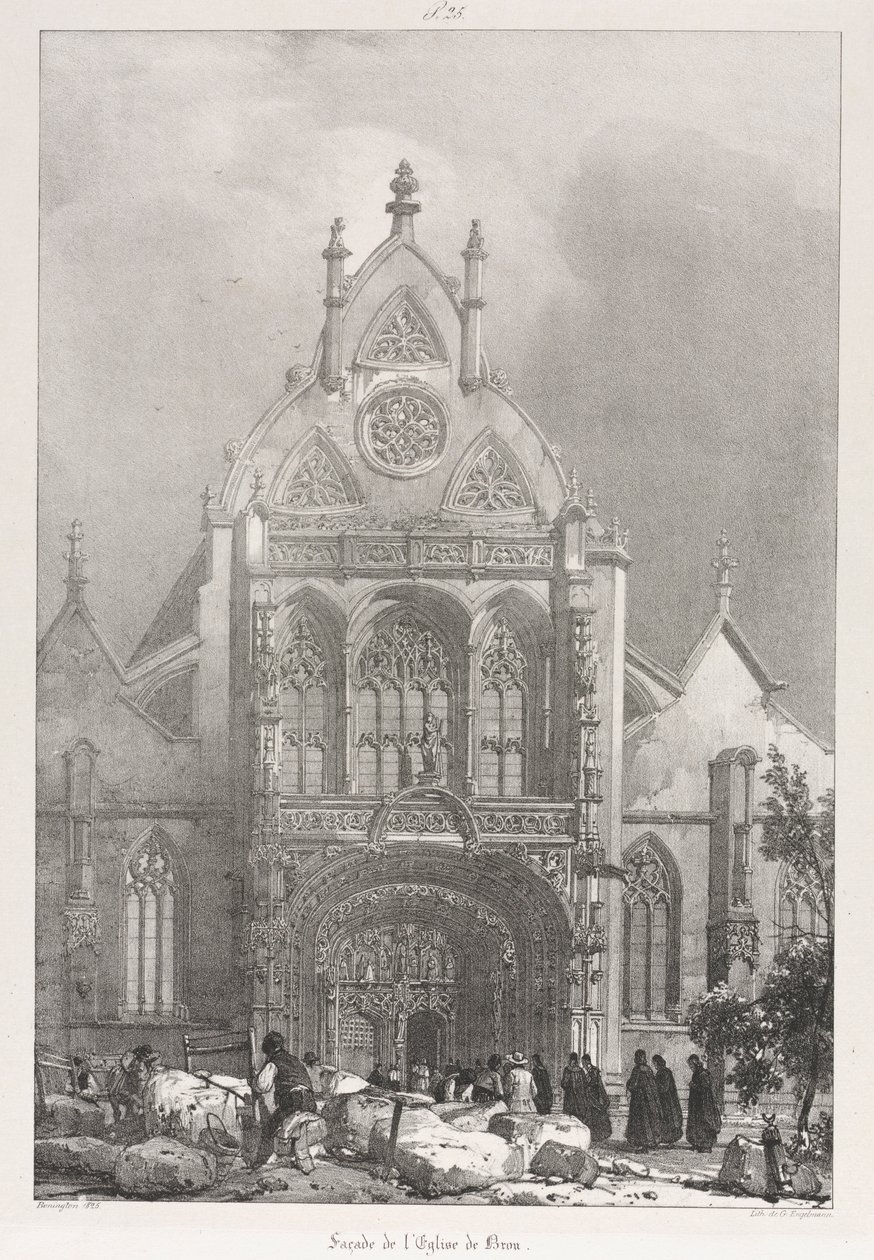 Pittoreske en romantische reizen in Oud-Frankrijk, Franche-Comté: Voorkant van de kerk in Brou, 1825 door Richard Parkes Bonington