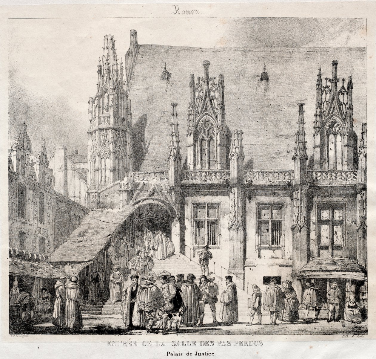 Rouen: Ingang van de Salle des Pas Perdus, Paleis van Justitie door Richard Parkes Bonington
