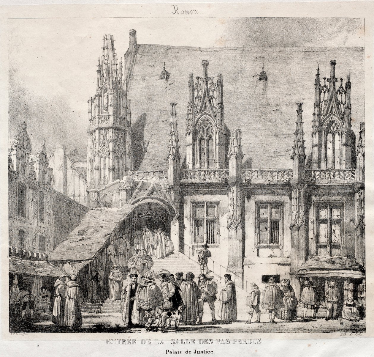 Rouen: Entree van de Salle des Pas Perdus, Palais du Justice, 1824 door Richard Parkes Bonington