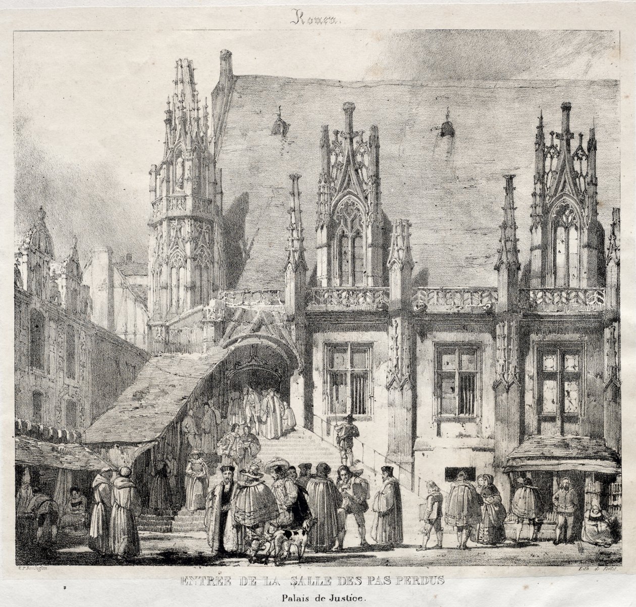 Rouen: Ingang van de Salle des Pas Perdus, Paleis van Justitie door Richard Parkes Bonington
