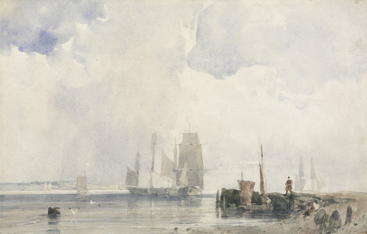 Schepen op een Estuarium door Richard Parkes Bonington