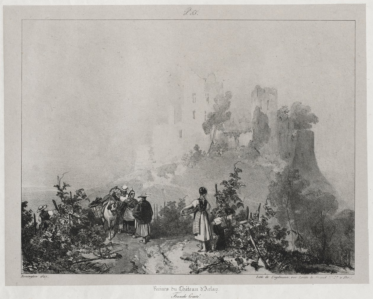 Pittoreske en Romantische Reizen in het Oude Frankrijk, Franche-Comté: Ruïnes van het Kasteel van Arlay door Richard Parkes Bonington