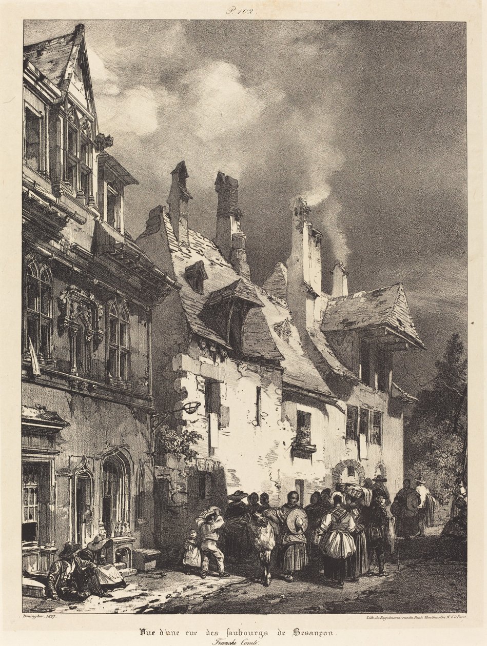 Uitzicht op een Straat in de Buitenwijken van Besançon door Richard Parkes Bonington