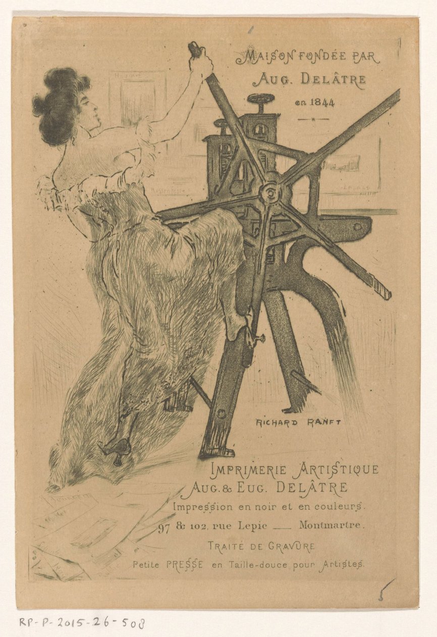 Visitekaartje van drukkers Auguste en Eugène Delâtre te Parijs door Richard Ranft