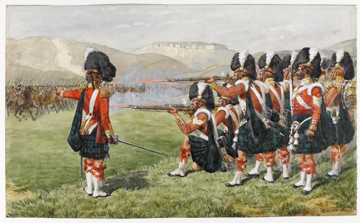 De 93e Sutherland Highlanders bij de Slag om Balaclava 25 oktober 1854: De Dunne Rode Lijn, 1854 door Richard Simkin