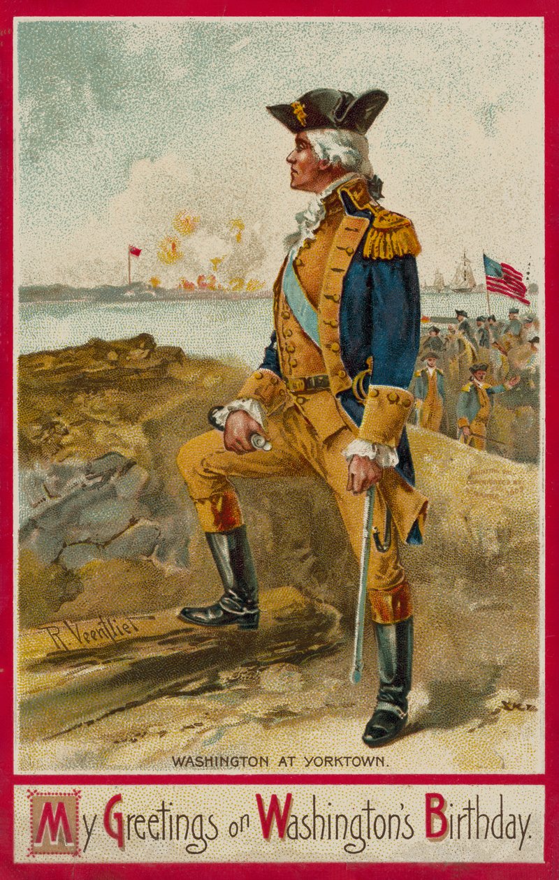 George Washington bij Yorktown (chromolitho) door Richard Veenfliet