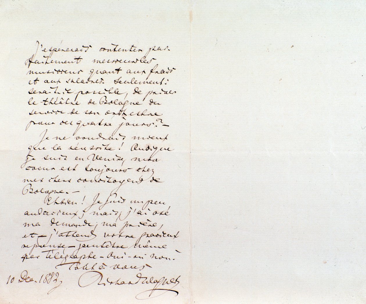 Handgeschreven brief van Richard Wagner aan Luigi Mancinelli, 10 december door Richard Wagner