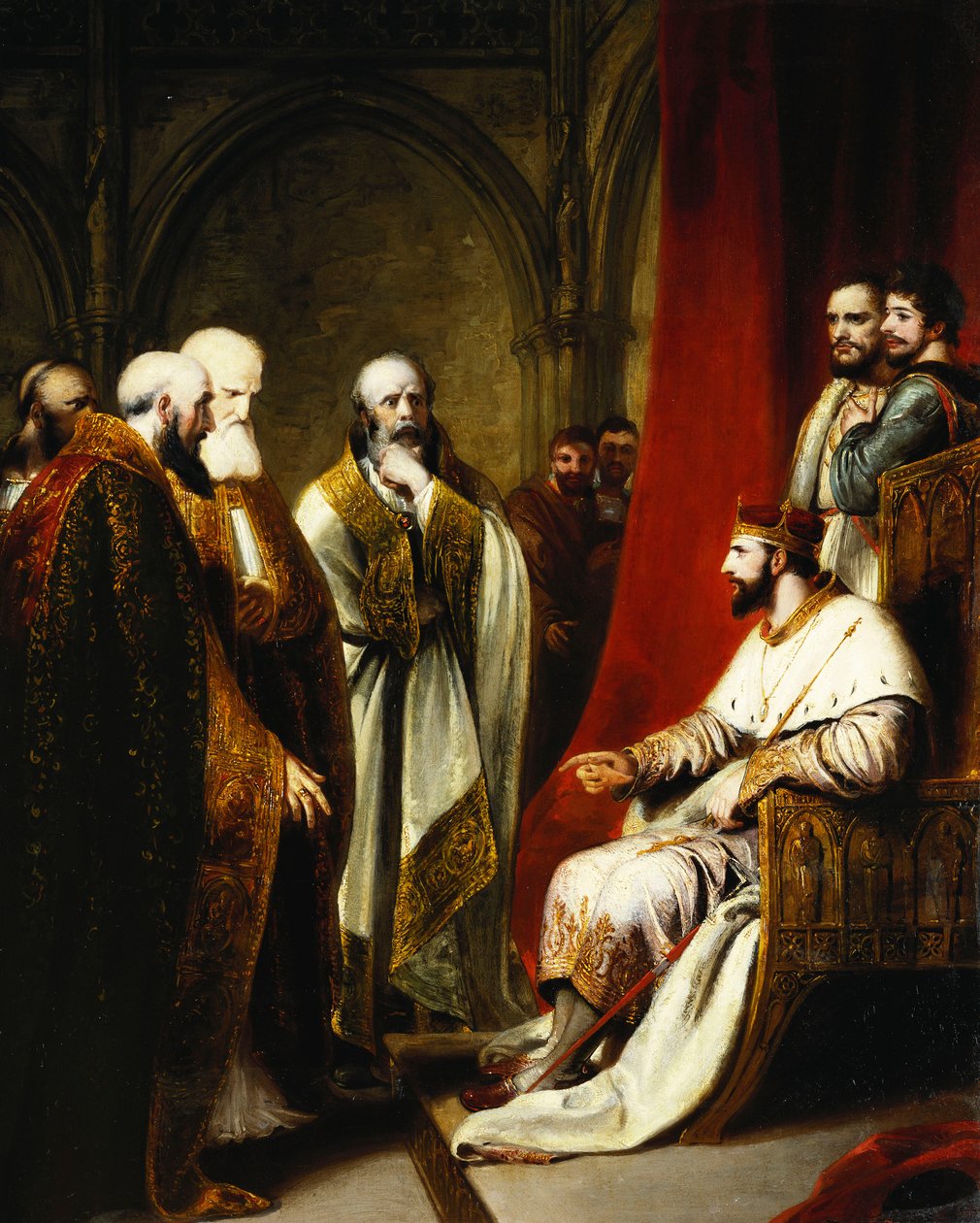 Hendrik III Beantwoordt de Aartsbisschop van Canterbury en de Bisschoppen van Salisbury, Winchester en Carlisle, die Hervorming in de Staat Eisen door Richard Westall
