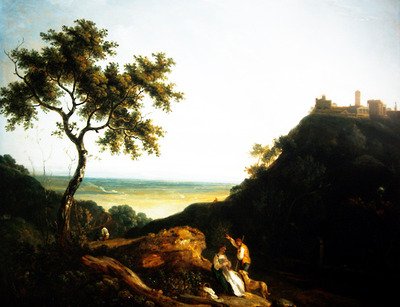 Een Welsh landschap met figuren door Richard Wilson