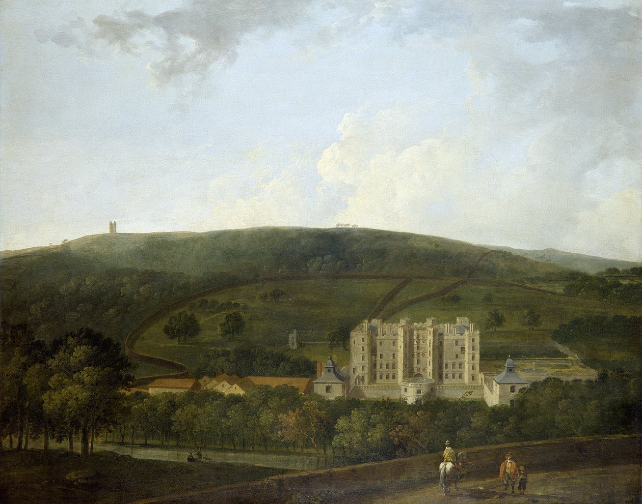 Een uitzicht op Elizabethaans Chatsworth door Richard Wilson
