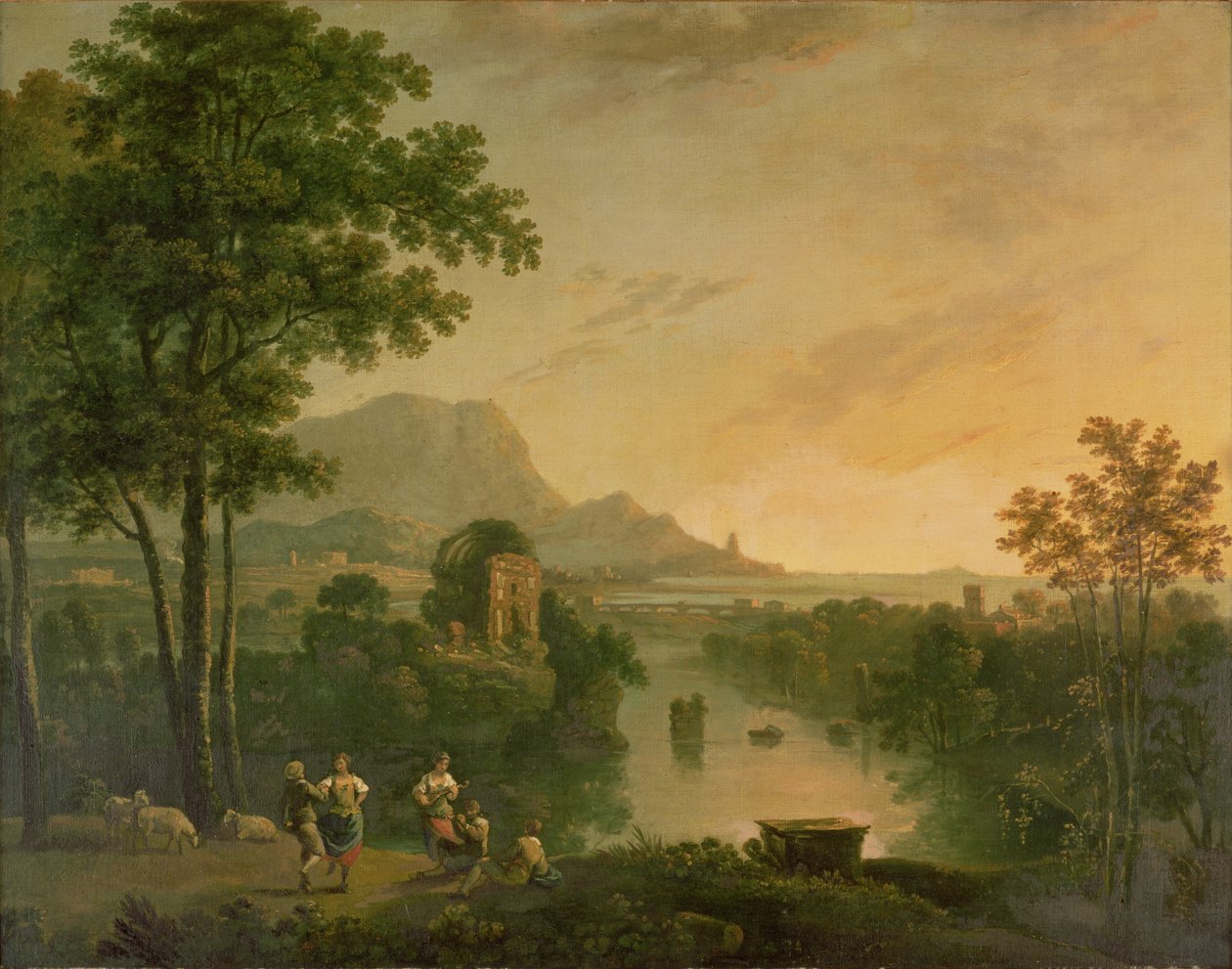 Kustlandschap in de Avond met Herder en Herderinnen die Dansen door Richard Wilson