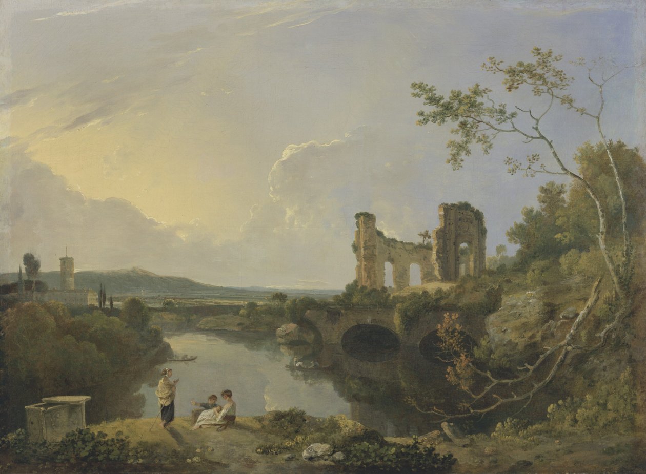 Italiaans landschap (Ochtend), c.1760-65 door Richard Wilson