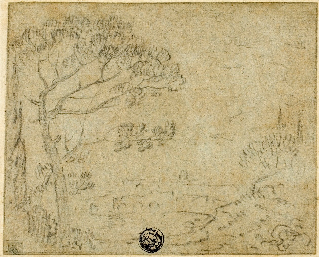 Italiaans Landschap met Parasolpijnboom op de Voorgrond door Richard Wilson