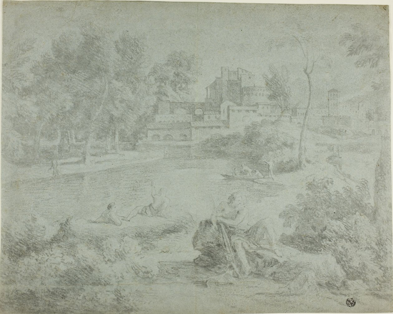 Italiaans landschap met baders door Richard Wilson